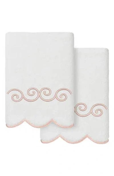 Linum Home Textiles Symmetra Scallop Set Of 2 Hand Towels In White/ Pink