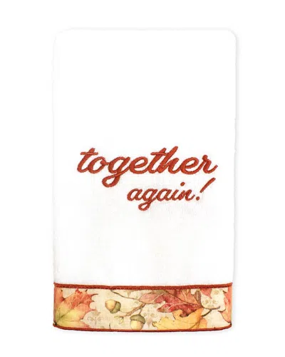 Linum Home Textiles Thanksgiving Together Again Embroidered Turkish Cotton Hand Towel In White