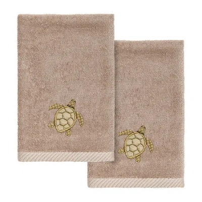 Linum Home Textiles Tortuga 2-pc. Embellished Fingertip Towel In Brown