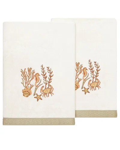 Linum Home Textiles Turkish Cotton Aaron 2pc Embellished Bath Towel Set In Beige
