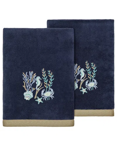 Linum Home Textiles Turkish Cotton Aaron 2pc Embellished Bath Towel Set In Blue