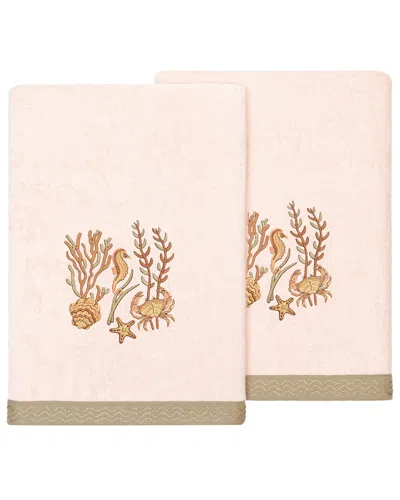 Linum Home Textiles Turkish Cotton Aaron 2pc Embellished Bath Towel Set In Blush