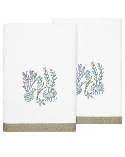 Linum Home Textiles Turkish Cotton Aaron 2pc Embellished Bath Towel Set In White