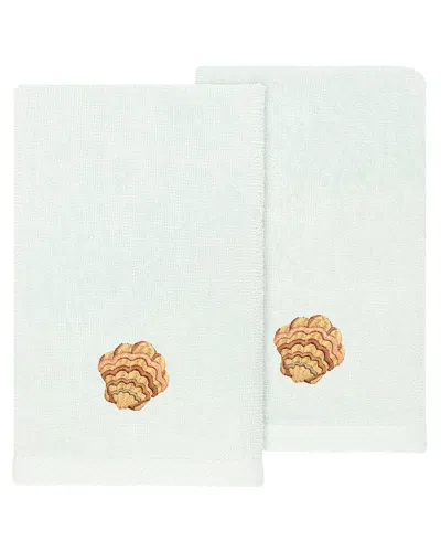 Linum Home Textiles Turkish Cotton Aaron 2pc Embellished Fingertip Towel Set In Aqua