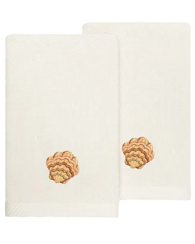 Linum Home Textiles Turkish Cotton Aaron 2pc Embellished Fingertip Towel Set In Beige