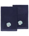 Linum Home Textiles Turkish Cotton Aaron 2pc Embellished Fingertip Towel Set In Blue