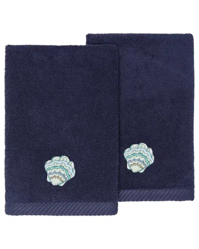 Linum Home Textiles Turkish Cotton Aaron 2pc Embellished Fingertip Towel Set In Blue