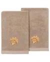Linum Home Textiles Turkish Cotton Aaron 2pc Embellished Fingertip Towel Set In Brown