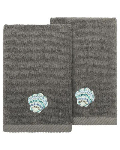 Linum Home Textiles Turkish Cotton Aaron 2pc Embellished Fingertip Towel Set In Charcoal