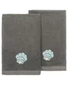 Linum Home Textiles Turkish Cotton Aaron 2pc Embellished Fingertip Towel Set In Charcoal