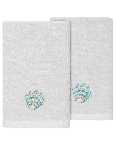 Linum Home Textiles Turkish Cotton Aaron 2pc Embellished Fingertip Towel Set In Silver