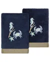 Linum Home Textiles Turkish Cotton Aaron 2pc Embellished Hand Towel Set In Blue