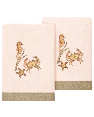 Linum Home Textiles Turkish Cotton Aaron 2pc Embellished Hand Towel Set In Blush