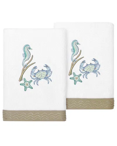 Linum Home Textiles Turkish Cotton Aaron 2pc Embellished Hand Towel Set In White