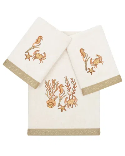 Linum Home Textiles Turkish Cotton Aaron 3pc Embellished Bath & Hand Towel Set In Beige