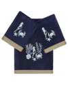Linum Home Textiles Turkish Cotton Aaron 3pc Embellished Bath & Hand Towel Set In Blue