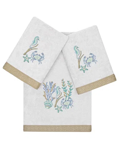 Linum Home Textiles Turkish Cotton Aaron 3pc Embellished Bath & Hand Towel Set In Silver