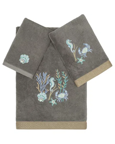 Linum Home Textiles Turkish Cotton Aaron 3pc Embellished Towel Set In Charcoal
