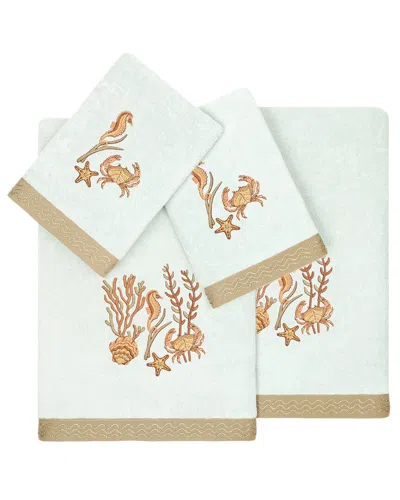Linum Home Textiles Turkish Cotton Aaron 4pc Embellished Towel Set In Aqua