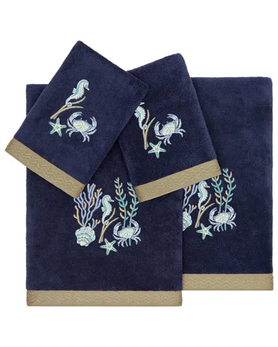 Linum Home Textiles Turkish Cotton Aaron 4pc Embellished Towel Set In Blue