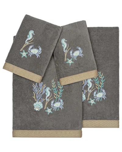 Linum Home Textiles Turkish Cotton Aaron 4pc Embellished Towel Set In Charcoal