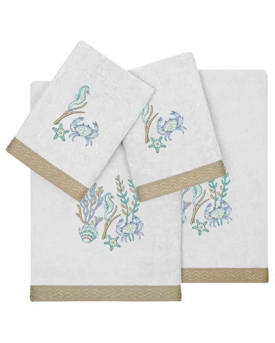 Linum Home Textiles Turkish Cotton Aaron 4pc Embellished Towel Set In Silver