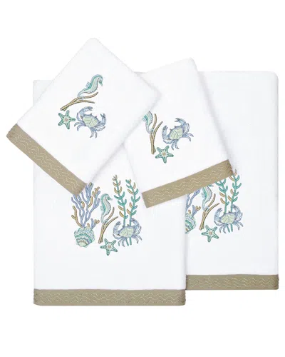 Linum Home Textiles Turkish Cotton Aaron 4pc Embellished Towel Set In White