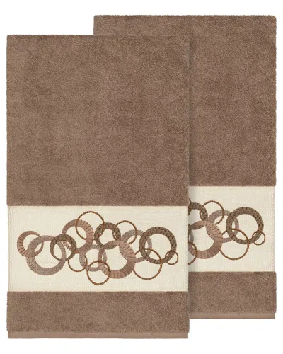 Linum Home Textiles Turkish Cotton Annabelle 2pc Embellished Bath Towel Set In Beige