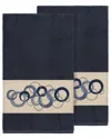 Linum Home Textiles Turkish Cotton Annabelle 2pc Embellished Bath Towel Set In Blue