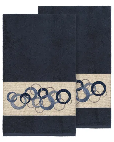 Linum Home Textiles Turkish Cotton Annabelle 2pc Embellished Bath Towel Set In Blue