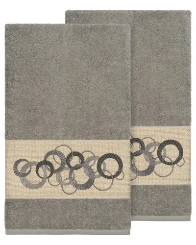 Linum Home Textiles Turkish Cotton Annabelle 2pc Embellished Bath Towel Set In Grey