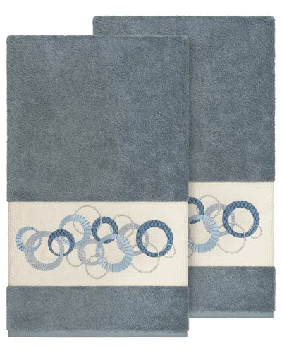 Linum Home Textiles Turkish Cotton Annabelle 2pc Embellished Bath Towel Set In Teal