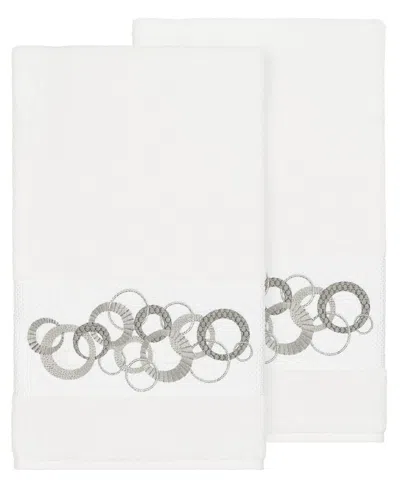 Linum Home Textiles Turkish Cotton Annabelle 2pc Embellished Bath Towel Set In White