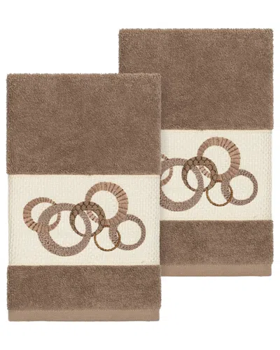 Linum Home Textiles Turkish Cotton Annabelle 2pc Embellished Hand Towel Set In Beige