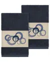 Linum Home Textiles Turkish Cotton Annabelle 2pc Embellished Hand Towel Set In Blue