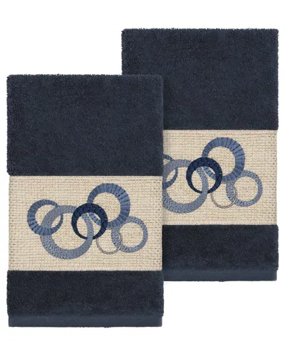 Linum Home Textiles Turkish Cotton Annabelle 2pc Embellished Hand Towel Set In Blue