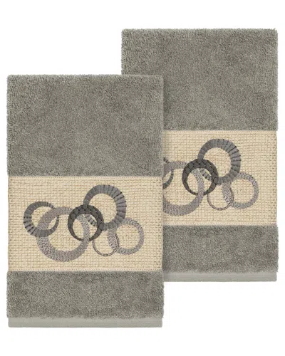Linum Home Textiles Turkish Cotton Annabelle 2pc Embellished Hand Towel Set In Grey