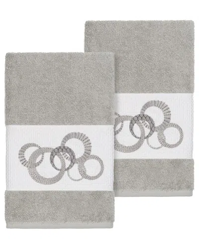 Linum Home Textiles Turkish Cotton Annabelle 2pc Embellished Hand Towel Set In Grey