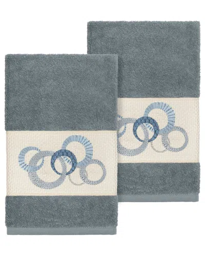 Linum Home Textiles Turkish Cotton Annabelle 2pc Embellished Hand Towel Set In Teal