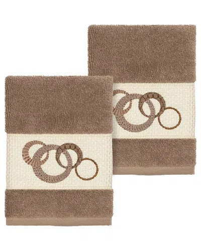 Linum Home Textiles Turkish Cotton Annabelle 2pc Embellished Washcloth Set In Beige