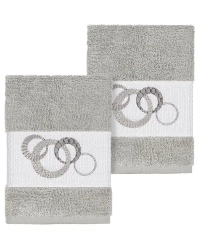 Linum Home Textiles Turkish Cotton Annabelle 2pc Embellished Washcloth Set In Grey