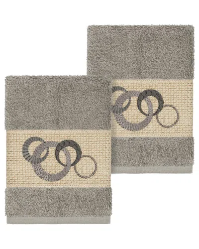 Linum Home Textiles Turkish Cotton Annabelle 2pc Embellished Washcloth Set In Grey