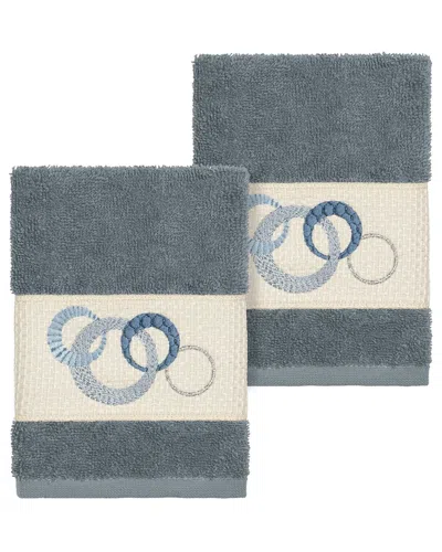 Linum Home Textiles Turkish Cotton Annabelle 2pc Embellished Washcloth Set In Teal