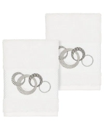 Linum Home Textiles Turkish Cotton Annabelle 2pc Embellished Washcloth Set In White