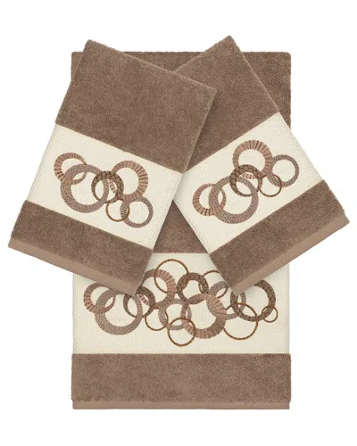 Linum Home Textiles Turkish Cotton Annabelle 3pc Embellished Bath & Hand Towel Set In Beige
