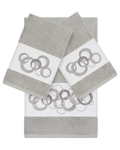 Linum Home Textiles Turkish Cotton Annabelle 3pc Embellished Bath & Hand Towel Set In Grey
