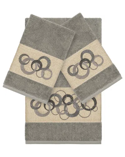 Linum Home Textiles Turkish Cotton Annabelle 3pc Embellished Bath & Hand Towel Set In Grey