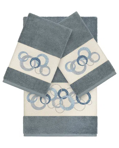 Linum Home Textiles Turkish Cotton Annabelle 3pc Embellished Bath & Hand Towel Set In Teal