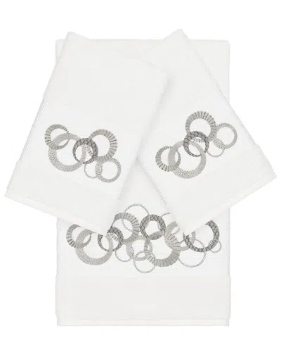 Linum Home Textiles Turkish Cotton Annabelle 3pc Embellished Bath & Hand Towel Set In White