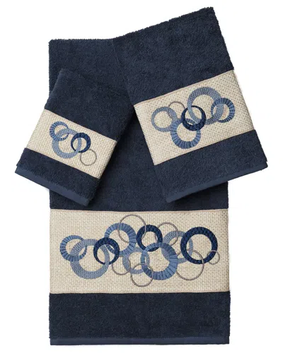 Linum Home Textiles Turkish Cotton Annabelle 3pc Embellished Towel Set In Blue